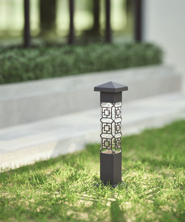 Patterned outdoor light in black with St James design