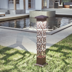 Impactful shadow art outdoor light with textured copper vein finish