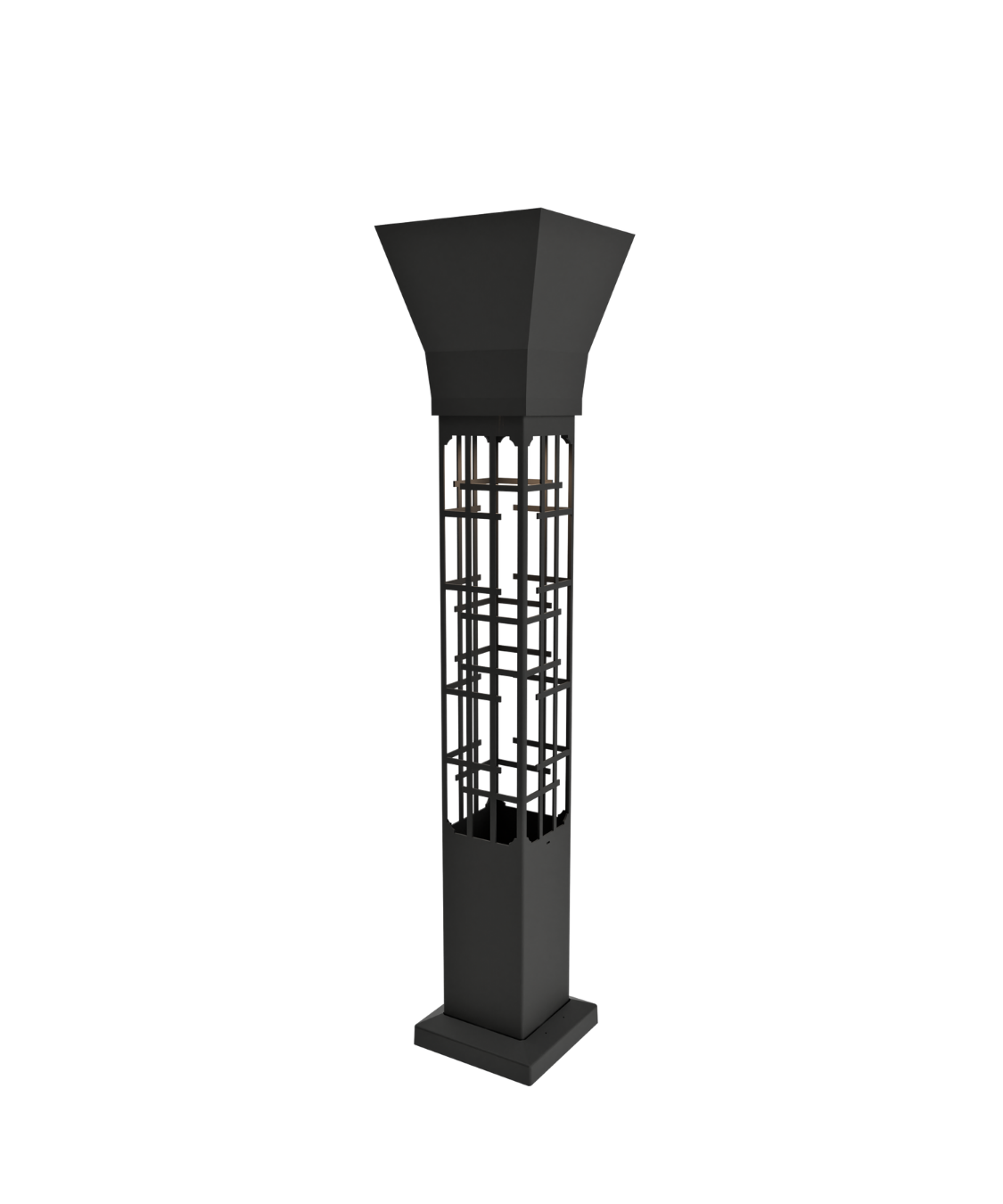 black color light bollard with planter topper in mission design