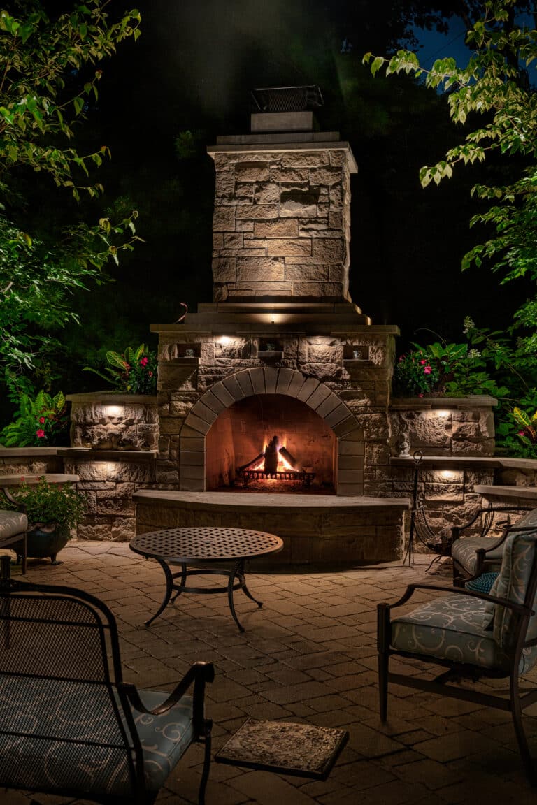 hardscape lights on fireplace